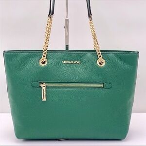 Michael Kors Medium Front Zip
Chain Tote Bag Leather JEWEL GREEN